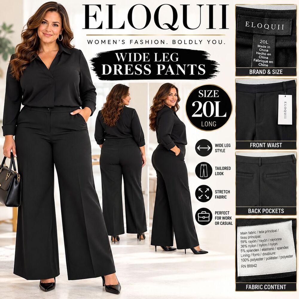NWT -Eloquii The Ultimate Stretch Wide Leg Pants-Black-Size 20L